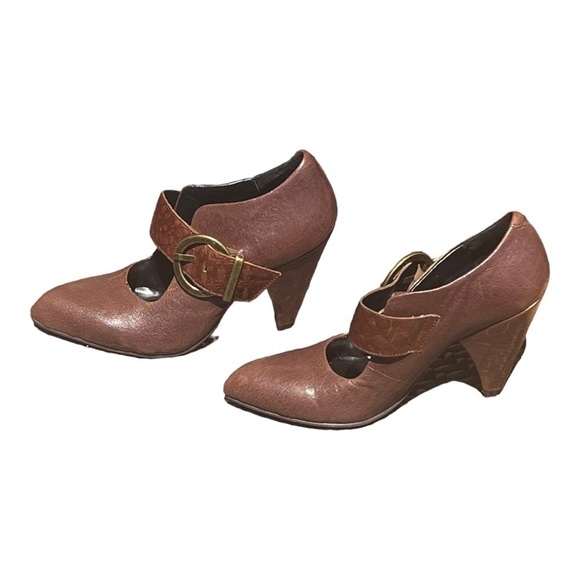 Paco Pacogil Leather Cone Heel Mary Jane Pump Brown 8B - Picture 5 of 8